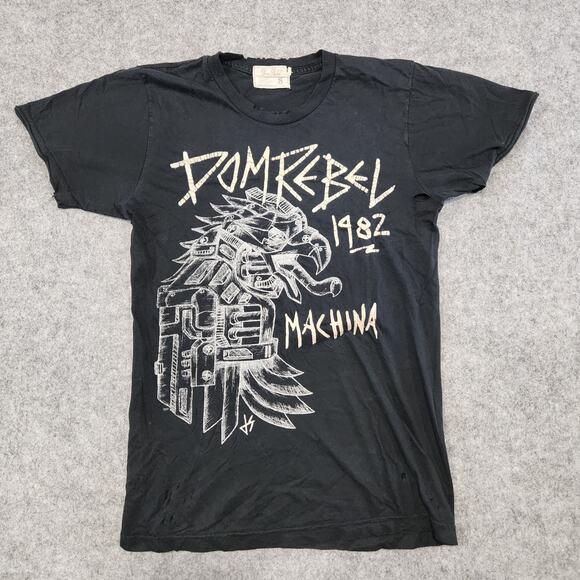 Dom Rebel Machina 1982 Mens S Small Black Distressed Double Side Graphic T Shirt - Picture 2 of 14